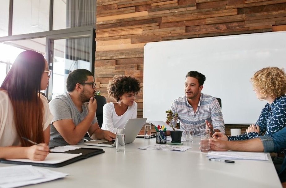 Coworkers collaborating in a meeting